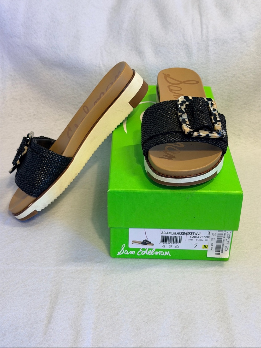 Sam Edelman Black Woven Slide Mules with Leopard-Print Buckle